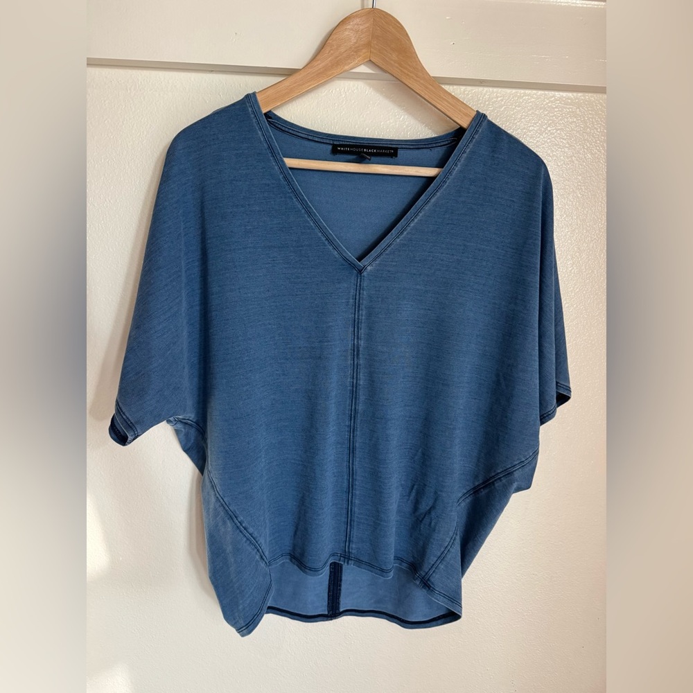 White House Black Market Blue V-Neck Dolman Top XS Lyocell Blend Soft Tee - Picture 2 of 8